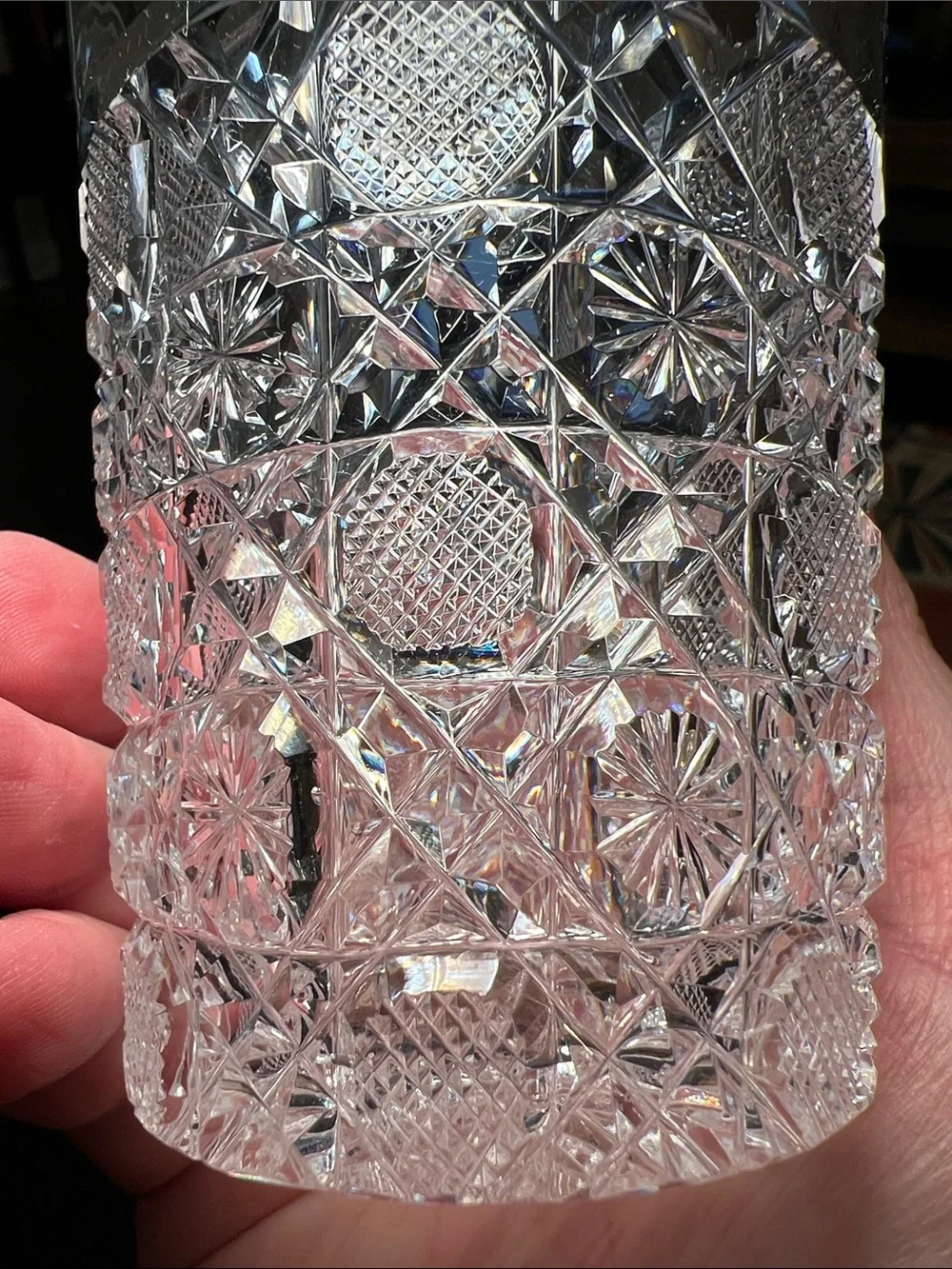 Pair of Antique Intricate Hand Cut American Brilliant Crystal Tumblers Glasses